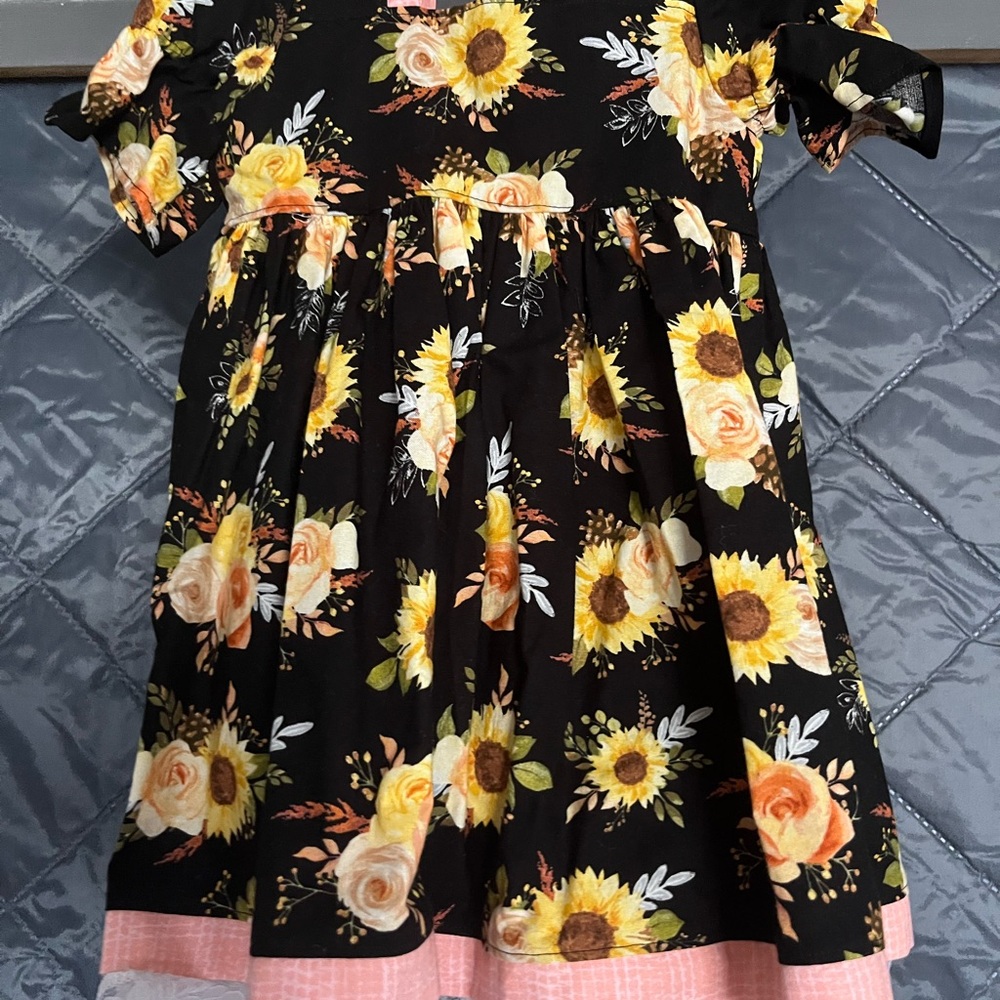 Floral Black and Yellow Kids Dress